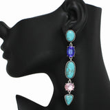 99203, GEOMETRIC TURQUOISE STONE WITH RHINESTONE DANGLE EARRING