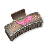 99206, EMBOSSED WESTERN COWBOY BOOTS LEATHER RECTANGULAR GRANDER HAIR CLAW