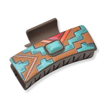 99207, EMBOSSED RECTANGLE TURQUOISE STONE LEATHER RECTANGULAR GRANDER HAIR CLAW