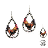 99220, ROOSTER TEARDROP SHAPE BEADED DANGLE EARRING