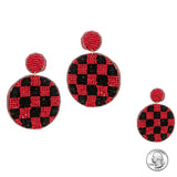 99222, CHECKER PRINT ROUND SEED BEADED EARRING