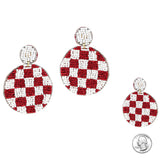 99222, CHECKER PRINT ROUND SEED BEADED EARRING