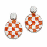 99222, CHECKER PRINT ROUND SEED BEADED EARRING