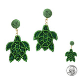99223, SEA TURTLE SEED BEADED DANGLE EARRING