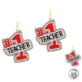99230, #1 TEACHER SEED BEADED DANGLE EARRING