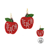 99231, "TEACH" APPLE SEED BEADED DANGLE EARRING