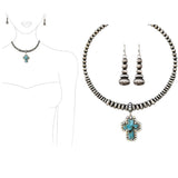 99246, WESTERN CROSS CHARM NAVAJO BEADED CHOKER NECKLACE