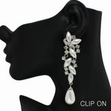 99270, PEARL WITH CRYSTAL RHINESTONE CLIP ON EARRING