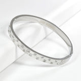 99295, SQUARE BLOCK RHINESTONE STAINLESS STEEL BANGLE BRACELET