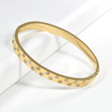 99295, SQUARE BLOCK RHINESTONE STAINLESS STEEL BANGLE BRACELET