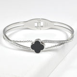 99297, CLOVER ACCENT STAINLESS STEEL BANGLE BRACELET