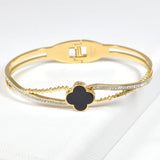 99297, CLOVER ACCENT STAINLESS STEEL BANGLE BRACELET