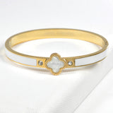 99299, ENAMEL CLOVER STAINLESS STEEL BANGLE BRACELET