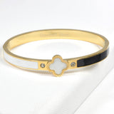99299, ENAMEL CLOVER STAINLESS STEEL BANGLE BRACELET
