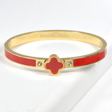 99299, ENAMEL CLOVER STAINLESS STEEL BANGLE BRACELET