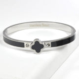 99299, ENAMEL CLOVER STAINLESS STEEL BANGLE BRACELET