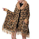 99333, MULTI PATTERN FUR TRIM ACCENT PONCHO