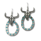 99339, WESTERN STEER HEAD WITH CRYSTAL DANGLE EARRING