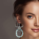 99339, WESTERN STEER HEAD WITH CRYSTAL DANGLE EARRING