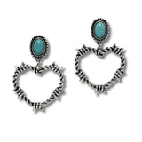 99342, WESTERN HEART KNOT WITH TURQUOISE STONE DANGLE EARRING