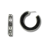 99343, ENGRAVED ACCENT TURQUOISE STONE ROUND HOOP EARRING