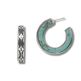 99344, ENGRAVED ACCENT TURQUOISE STONE ROUND HOOP EARRING