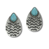 99346, WESTERN ENGRAVED TEARDROP TURQUOISE STONE EARRING