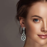 99347, WESTERN FLOWER DANGLE ROUND HOOP EARRING