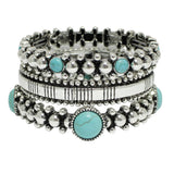 99351, WESTERN TURQUOISE STONE ACCENT MULTI LAYERED STRETCH BRACELET