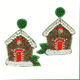 99362, GINGERBREAD HOUSE SEED BEADED DANGLE EARRING