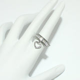 99384, HEART CHARM BAGUETTE CUBIC ZIRCONIA OPEN CUFF ADJUSTABLE RING