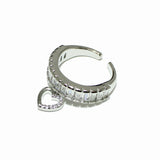 99384, HEART CHARM BAGUETTE CUBIC ZIRCONIA OPEN CUFF ADJUSTABLE RING
