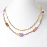 99393, SEMI PRECIOUS STONE WITH FRESHWATER PEARL LAYERED NECKLACE