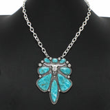 99403, WESTERN STEER HEAD WITH TURQUOISE STONE NECKLACE