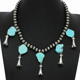 99404, WESTERN TURQUOISE STONE WITH SQUASH BLOSSOM CHARM NECKLACE
