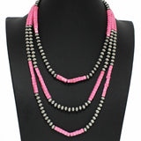 99406, WESTERN SQUARE TURQUOISE STONE WITH NAVAJO BEADED MULTI LAYERED NECKLACE