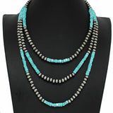 99406, WESTERN SQUARE TURQUOISE STONE WITH NAVAJO BEADED MULTI LAYERED NECKLACE