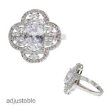 99420, CLOVER CUBIC ZIRCONIA ADJUSTABLE RING