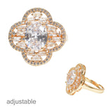 99420, CLOVER CUBIC ZIRCONIA ADJUSTABLE RING
