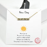 99422, GOLD DIPPED, "NEW DAY" ENGRAVED SUN BAR NECKLACE