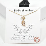 99424, GOLD DIPPED, "SYMBOL OF WISDOM" LEAVES CHARM NECKLACE