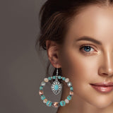 99453, WESTERN CONCHO ACCENT NAVAJO BEAD ROUND DANGLE EARRING