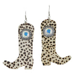 99456, ANIMAL PRINT WESTERN BOOTS GENUINE LEATHER DANGLE EARRING