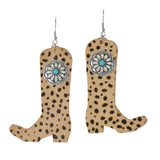 99456, ANIMAL PRINT WESTERN BOOTS GENUINE LEATHER DANGLE EARRING