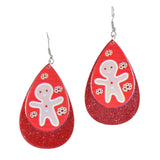 99460, GINGERBREAD MAN TEARDROP GLITTER ACRYLIC DANGLE EARRING