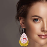 99461, "MERRY CHRISTMAS" REINDEER TEARDROP GLITTER ACRYLIC DANGLE EARRING