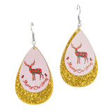 99461, "MERRY CHRISTMAS" REINDEER TEARDROP GLITTER ACRYLIC DANGLE EARRING