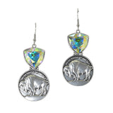 99462, WESTERN BUFFALO COIN WITH RHINESTONE DANGLE EARRING