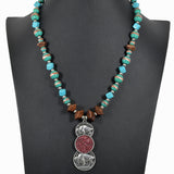 99475, WESTERN BUFFALO COIN WITH TURQUOISE STONE BEADED NECKLACE
