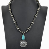 99477, WESTERN BUFFALO COIN WITH STONE BEADED NECKLACE